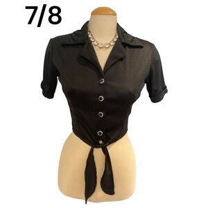 SMART SET Crop Top Button Down with Tie Size 7/8 Vintage Style 50's Look